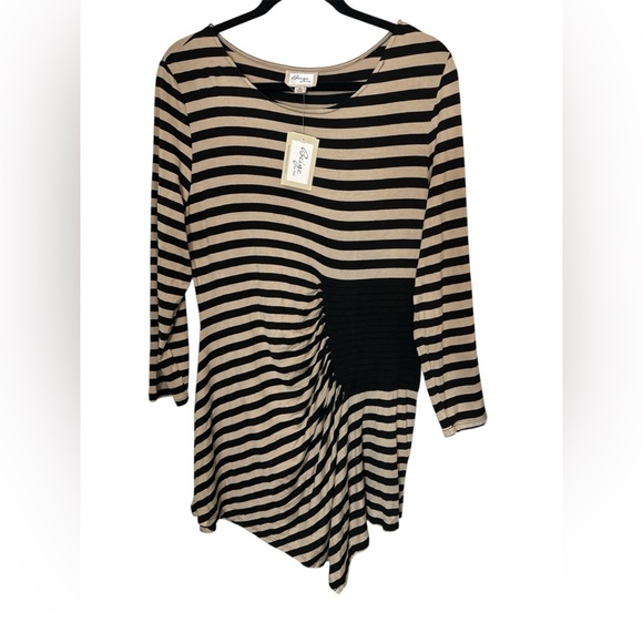 ECI Tops - CLOSET CLEANOUT✨Beige by ECI Striped Ruched Tunic Top XL NWT
